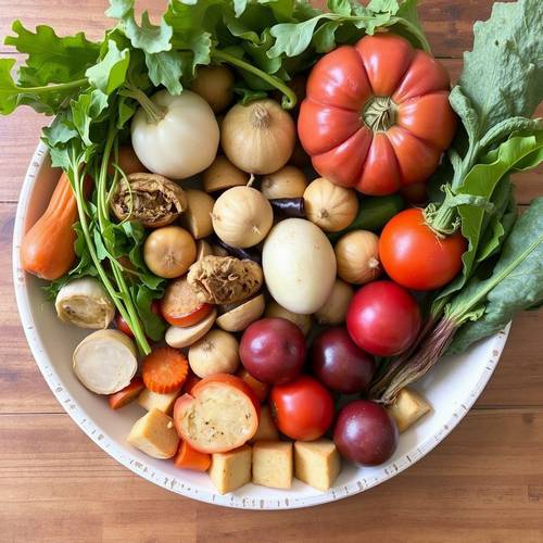 Assortiment de légumes anciens colorés et variés sur une table en bois