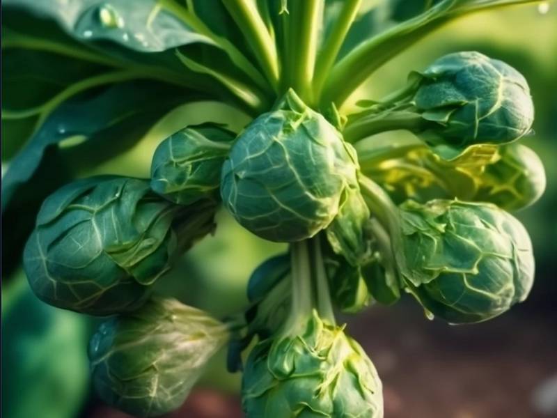 Choux de Bruxelles frais sur une branche